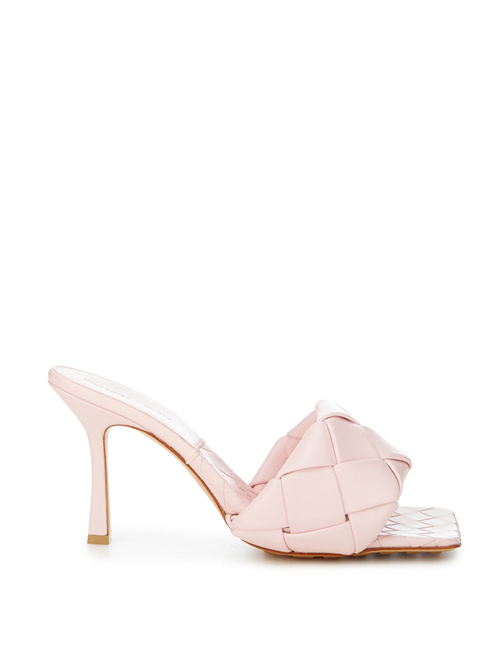 Bottega Veneta Light Pink Leather Heeled Sandal Mule with Intreccio