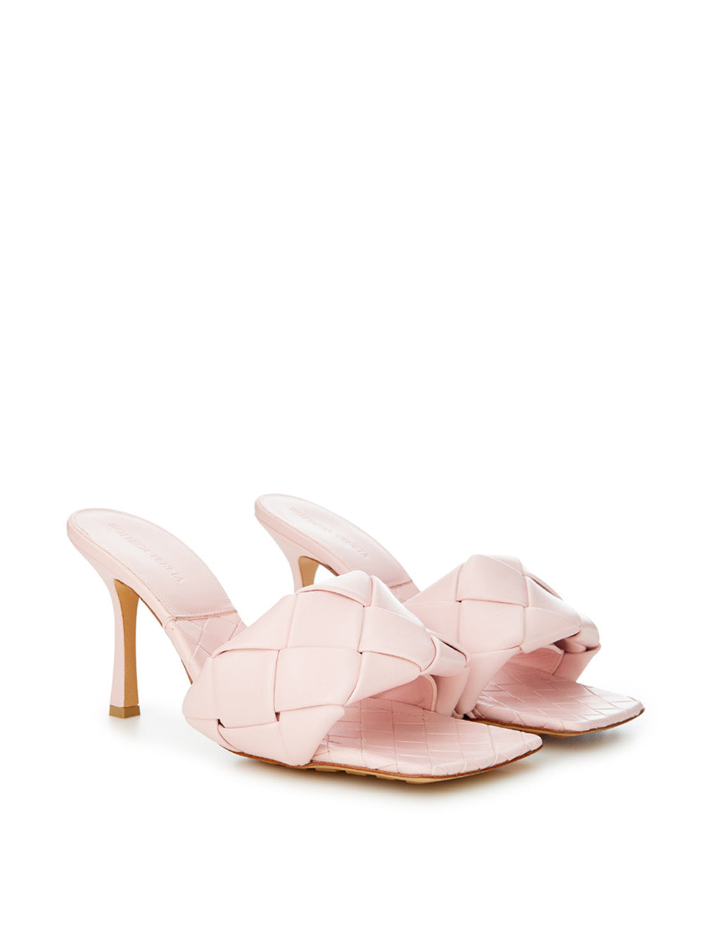 Bottega Veneta Light Pink Leather Heeled Sandal Mule with Intreccio