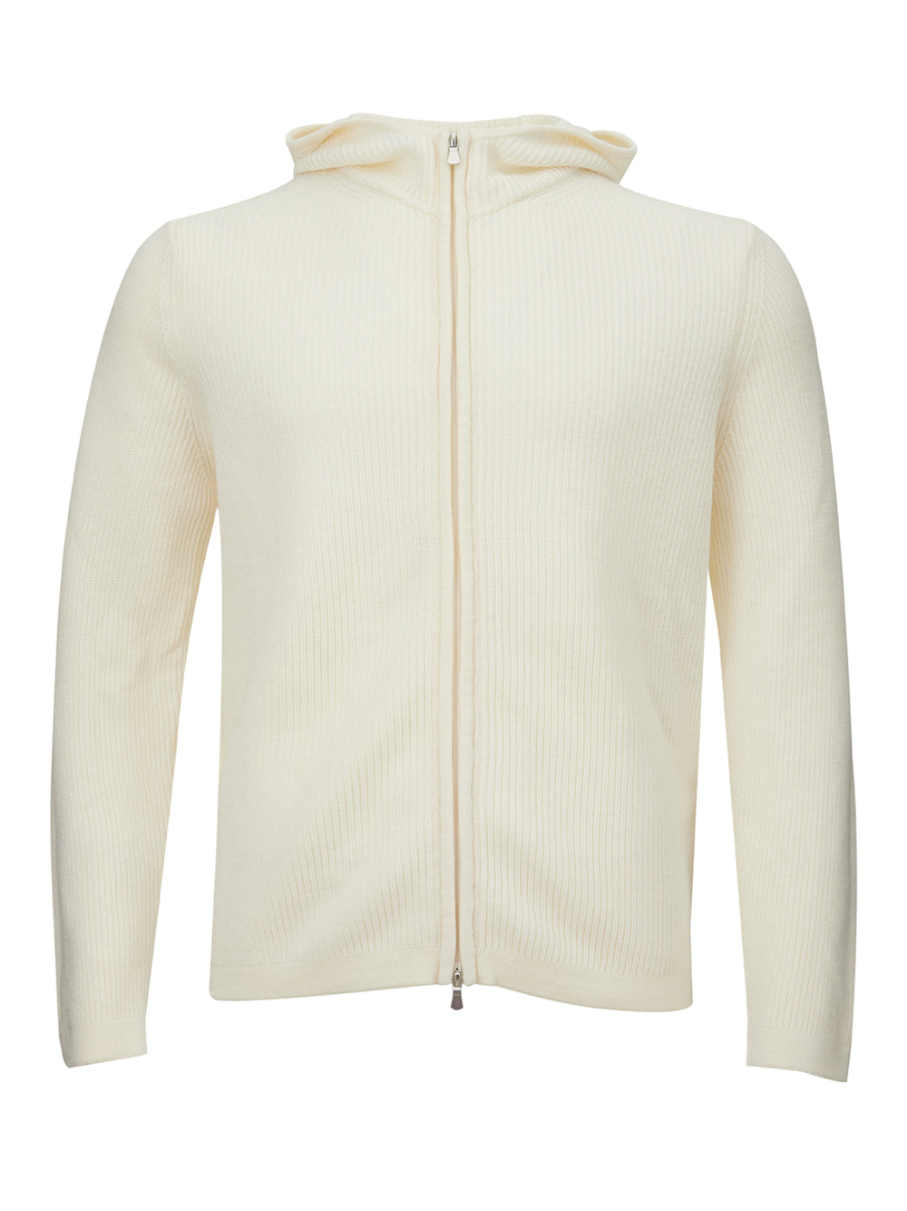 Gran Sasso White Wool Hooded Cardigan with Zip