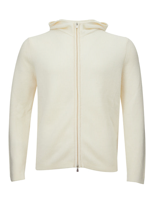 Gran Sasso White Wool Hooded Cardigan with Zip