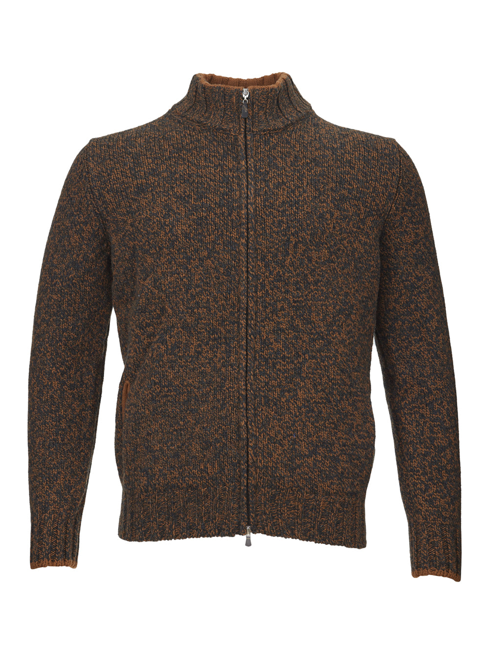 Gran Sasso Brown Wool Mock Sweater with Zip