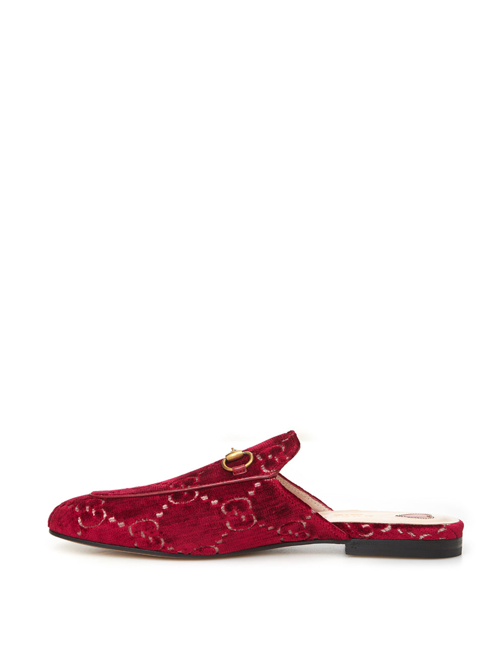 Gucci Red Velvet Princetown Slipper with Logo Allover