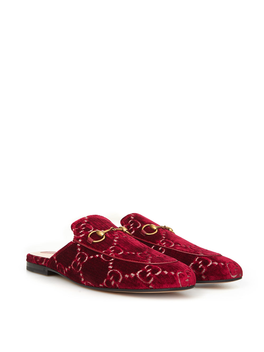 Gucci Red Velvet Princetown Slipper with Logo Allover