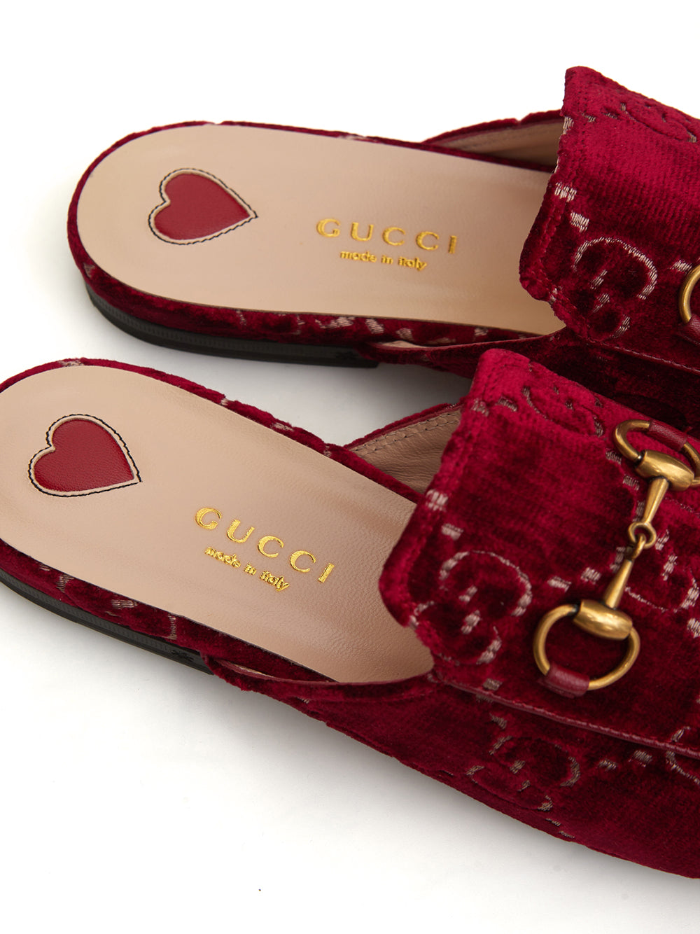 Gucci Red Velvet Princetown Slipper with Logo Allover