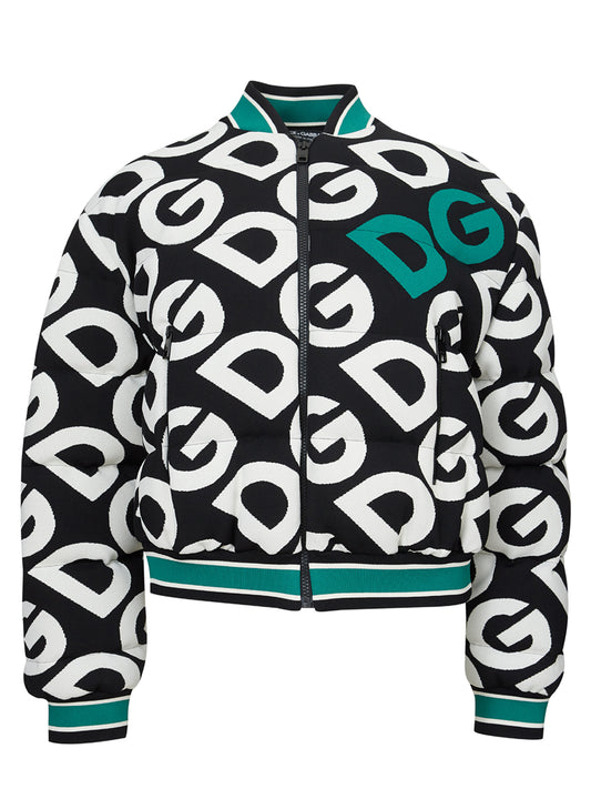 Dolce & Gabbana Black and White Quilted Bomber Jacket with Logo