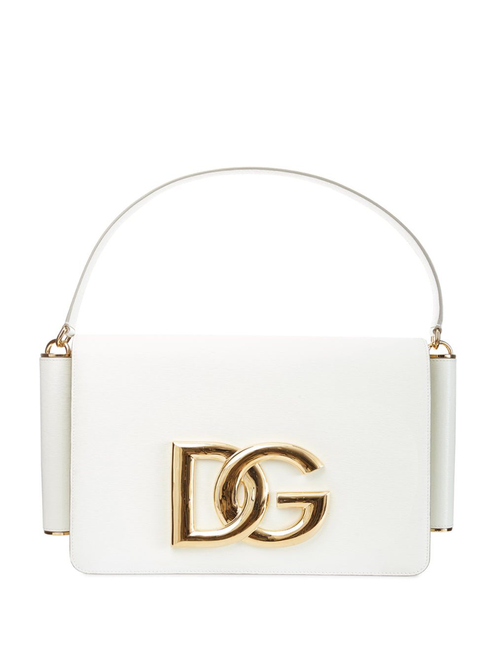 Dolce & Gabbana White Leather Shoulder Bag with Maxi Logo