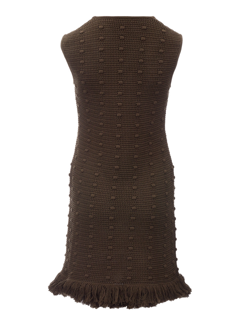 Bottega Veneta Knitted Olive Green Dress with Pompom Details