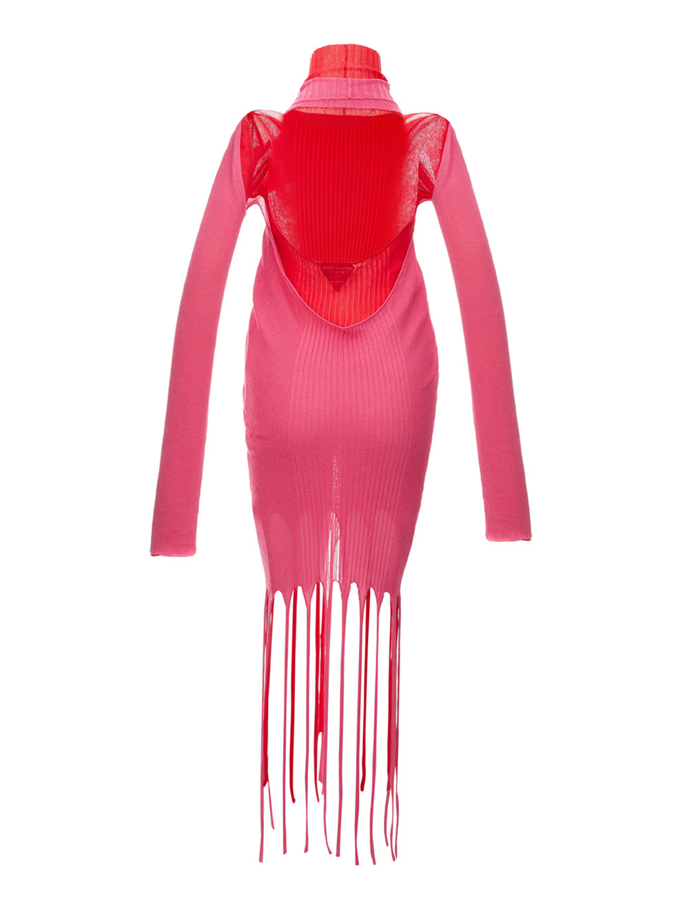 Bottega Veneta Fringed Long Pink/Red Dress