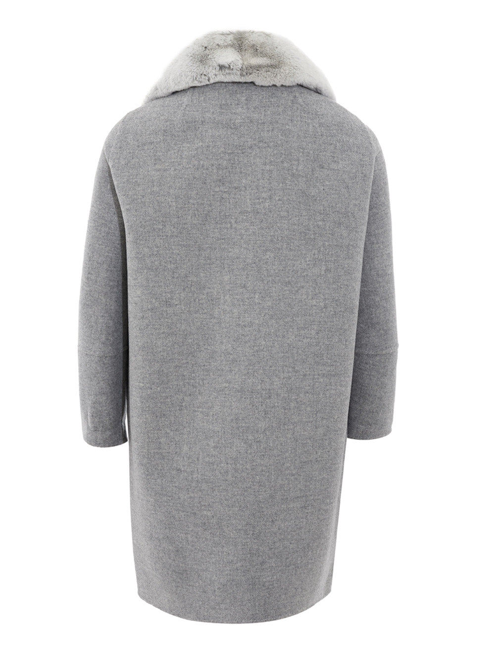 Herno Grey Wool Coat with Fur Collar