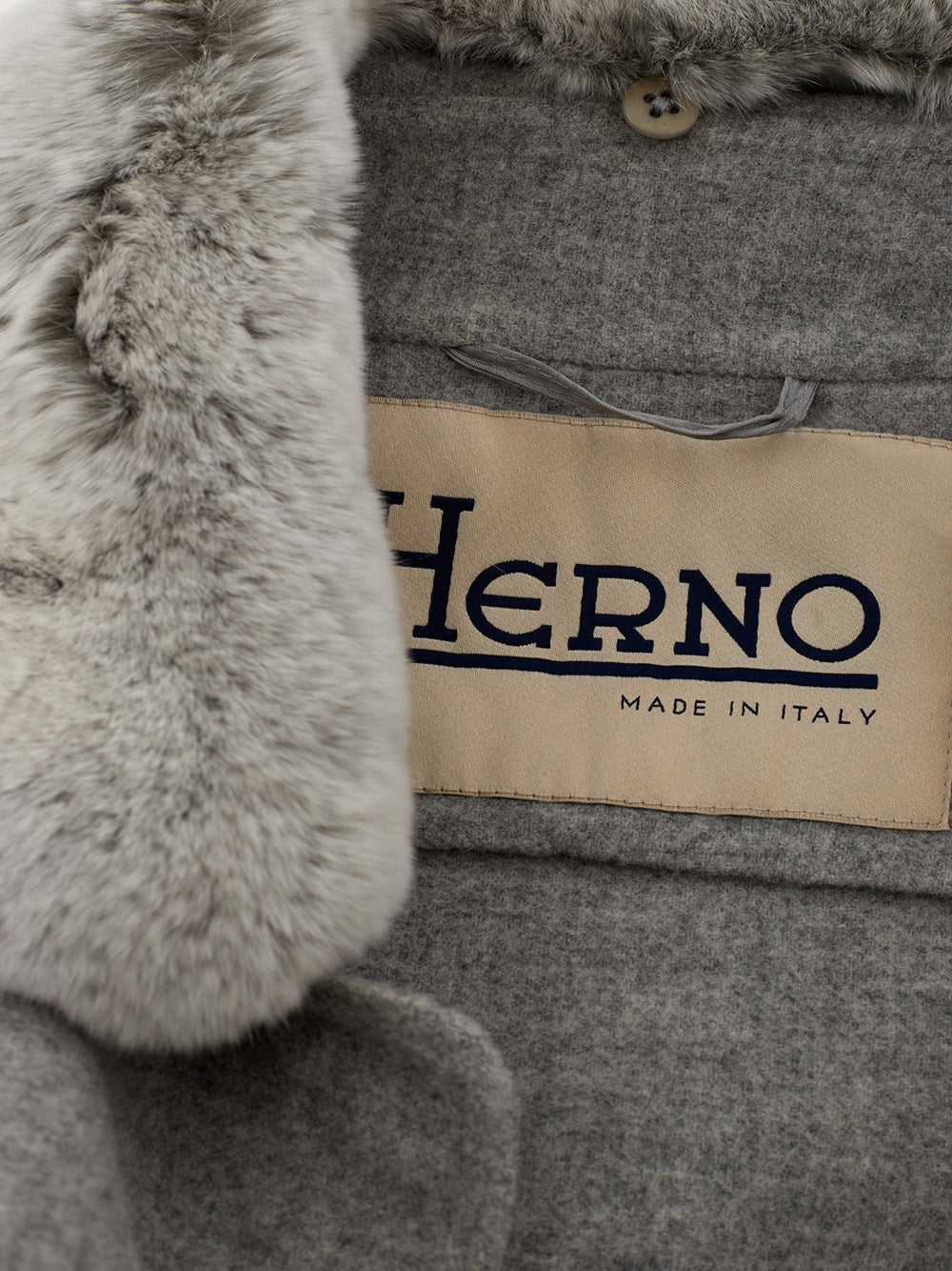 Herno Grey Wool Coat with Fur Collar