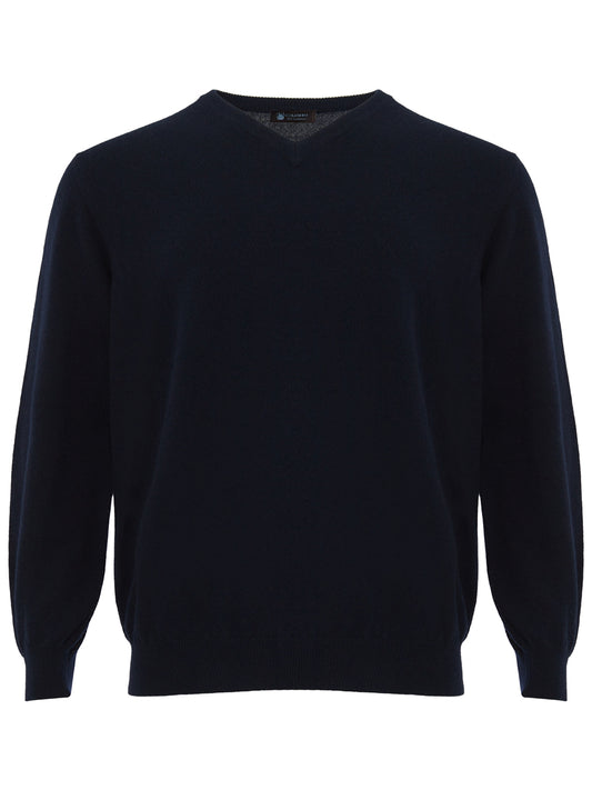 Colombo Blue Navy V-Neck Cashmere Sweater