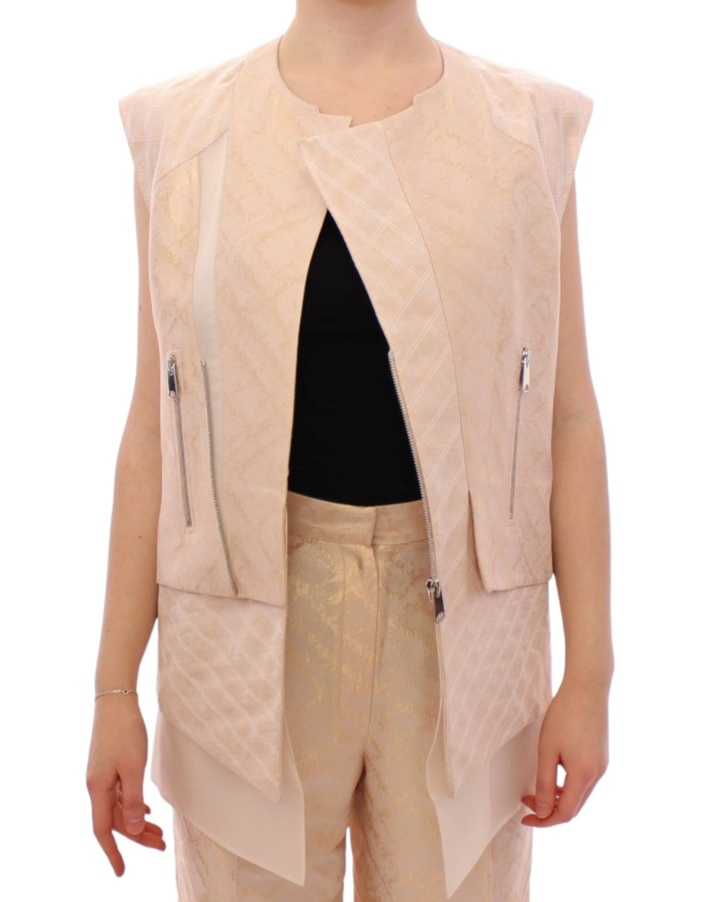 Zeyneptosum Beige brocade sleeveless jacket