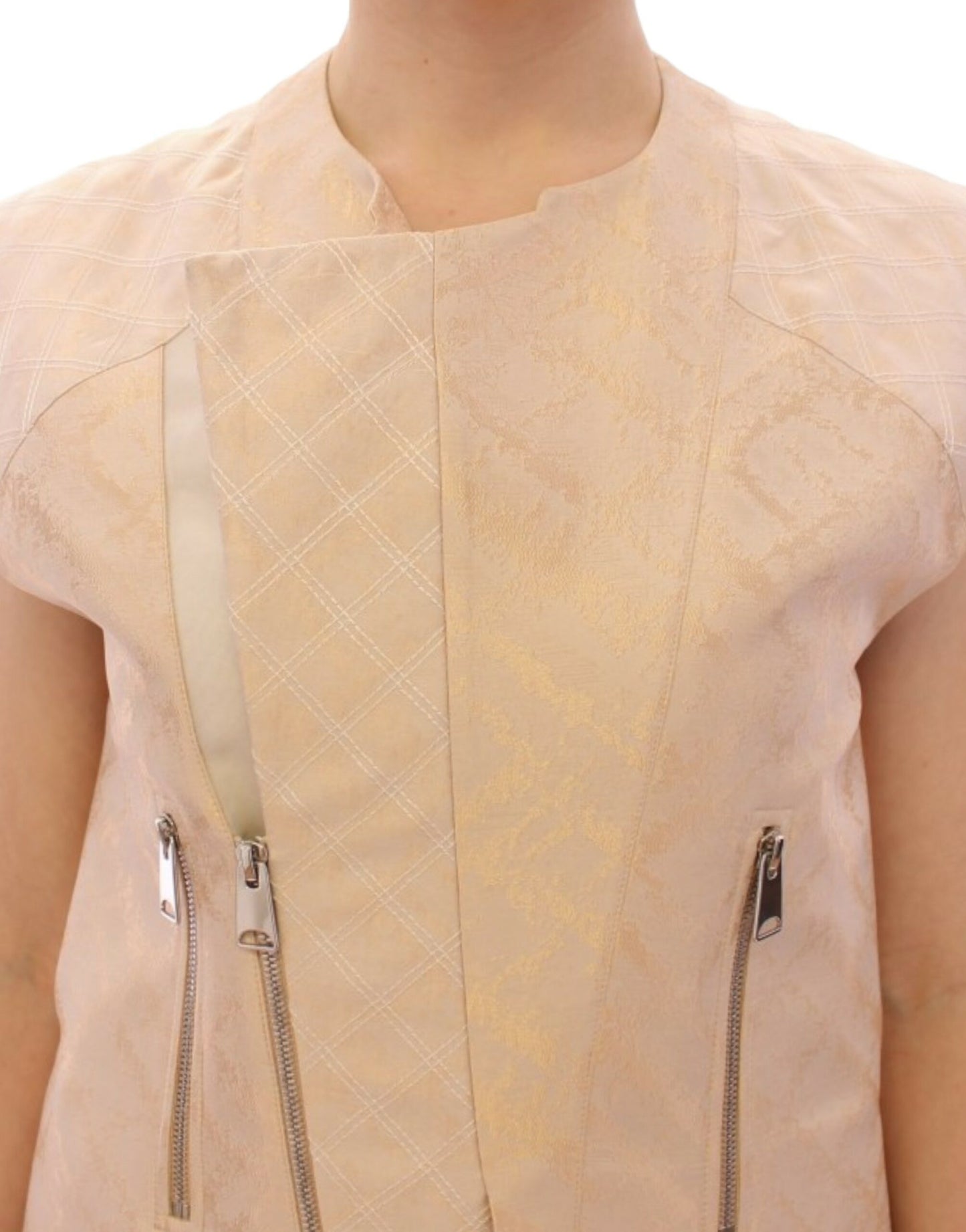 Zeyneptosum Beige brocade sleeveless jacket