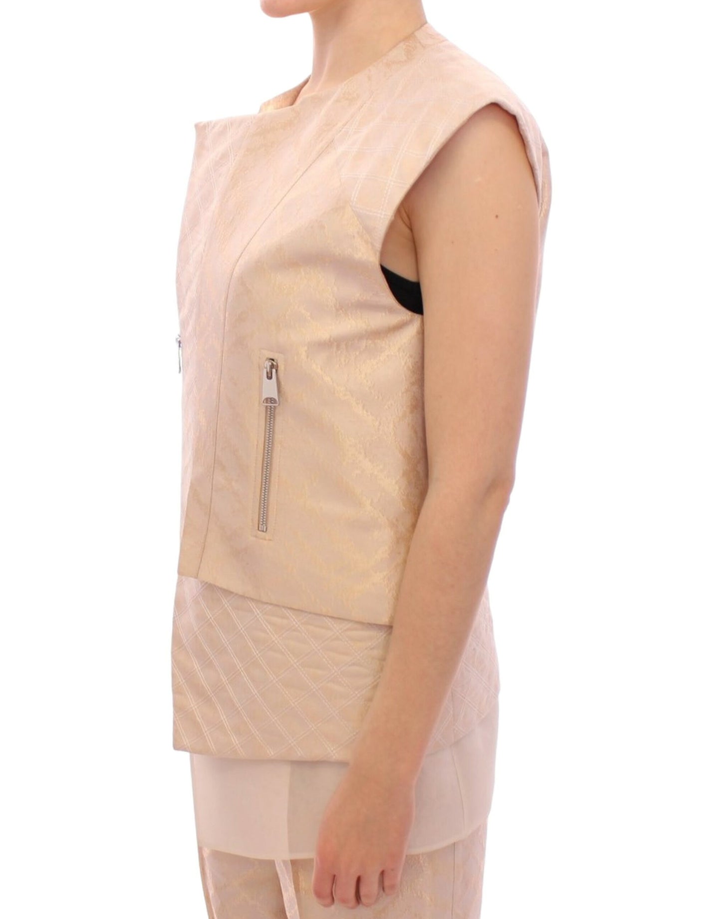 Zeyneptosum Beige brocade sleeveless jacket