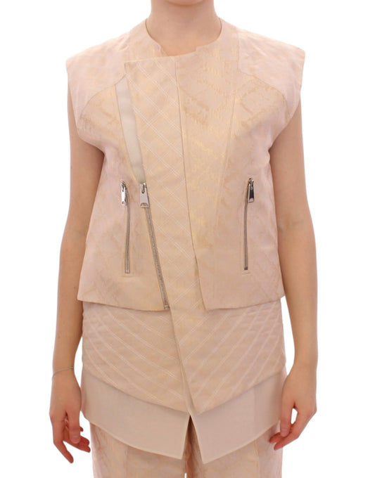 Zeyneptosum Beige brocade sleeveless jacket