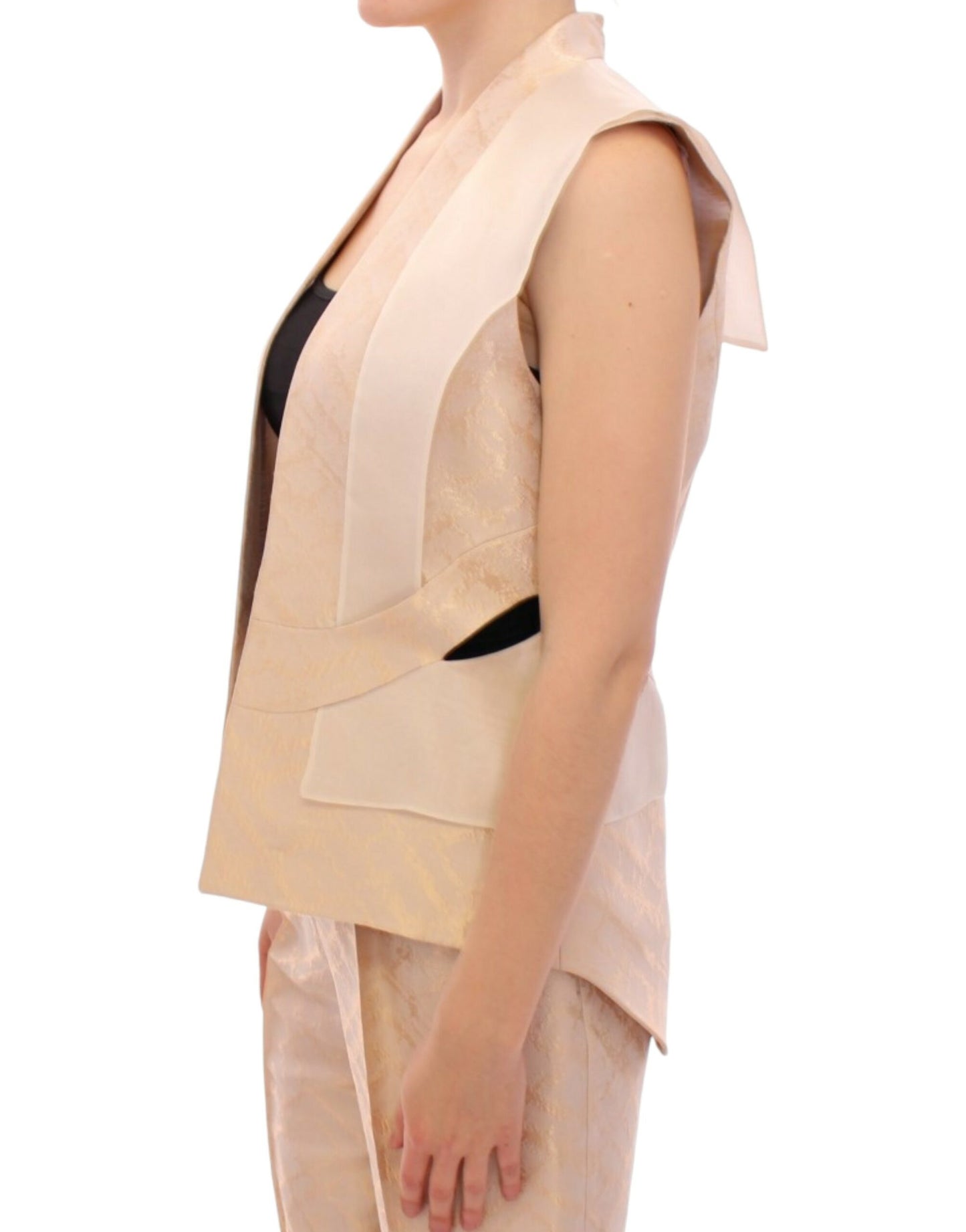 Zeyneptosum Beige brocade sleeveless jacket vest