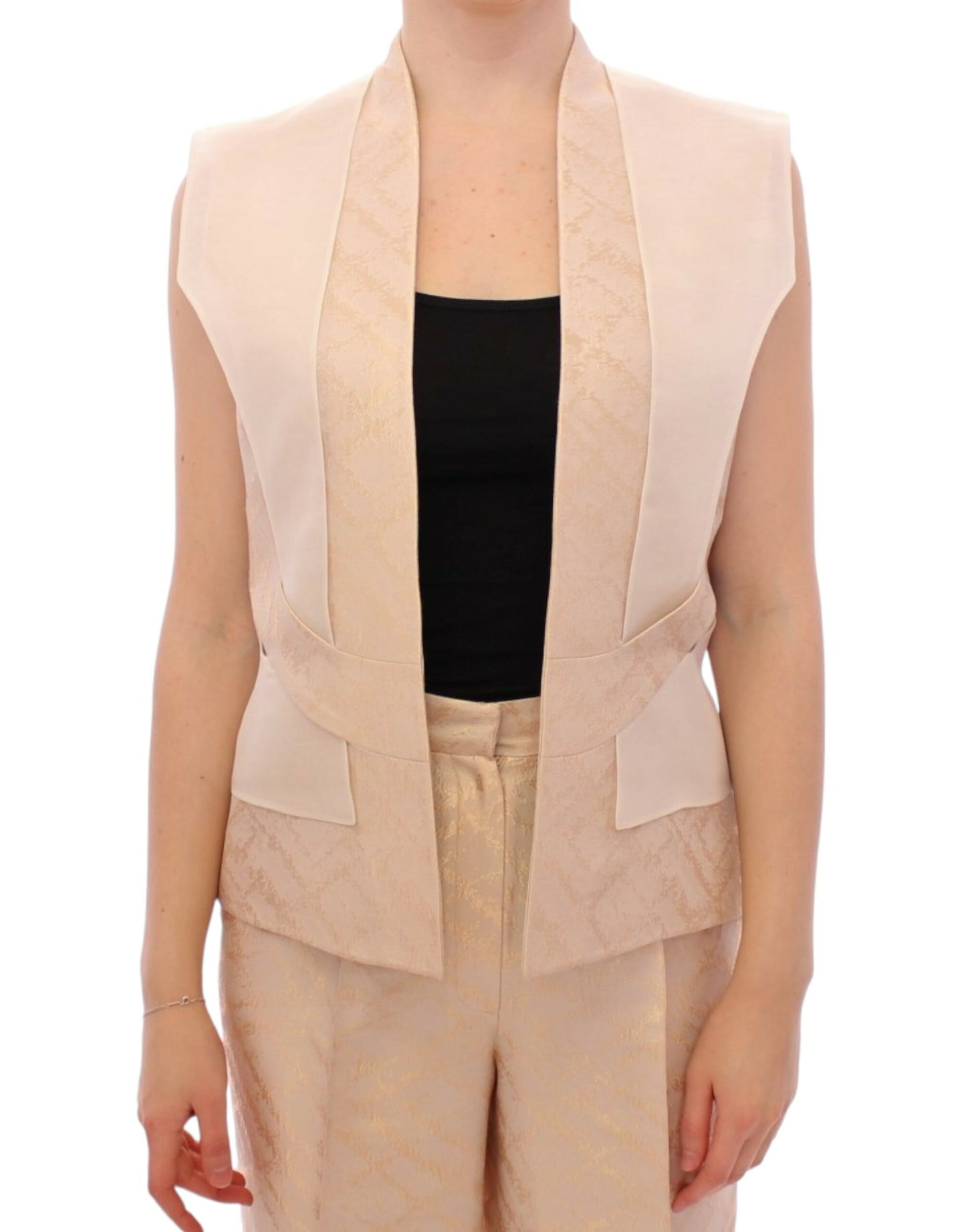 Zeyneptosum Beige brocade sleeveless jacket vest