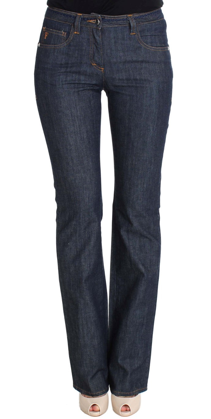 GF Ferre Blue Cotton Denim Flare Boot Cut Jeans