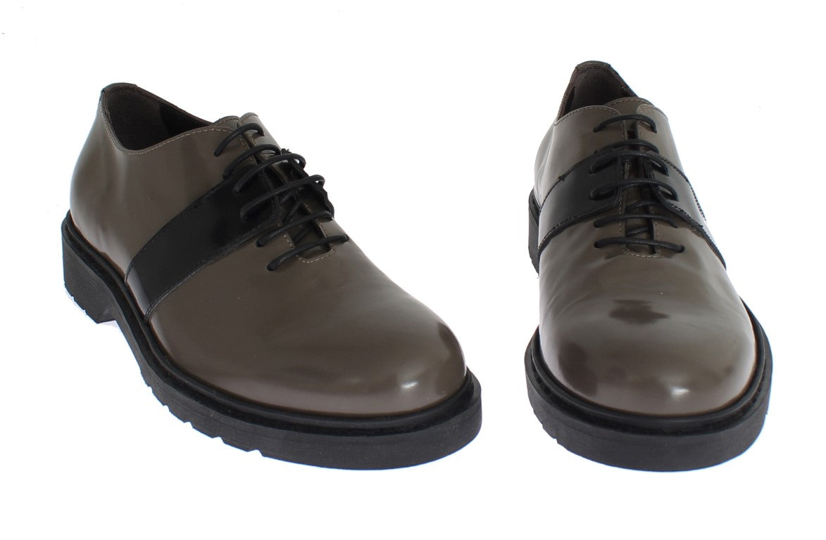 AI_ Gray Brown Leather Laceups Shoes