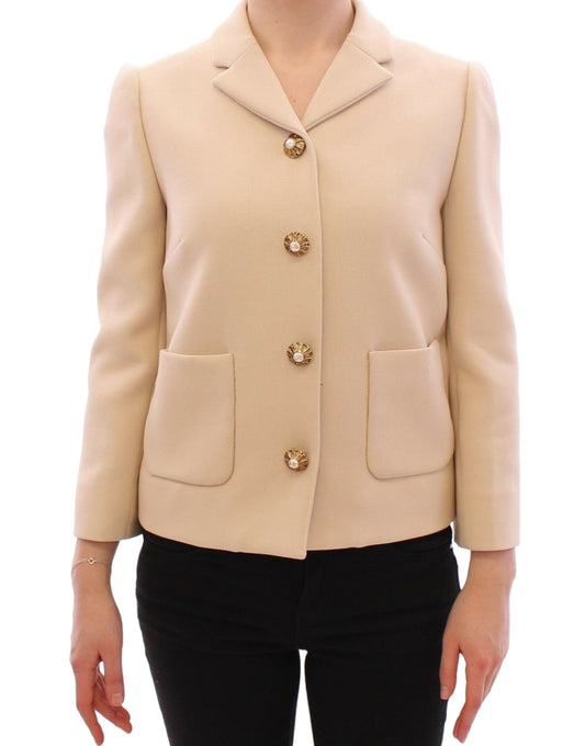 Dolce & Gabbana Beige Wool Pearl Button Jacket Blazer Coat