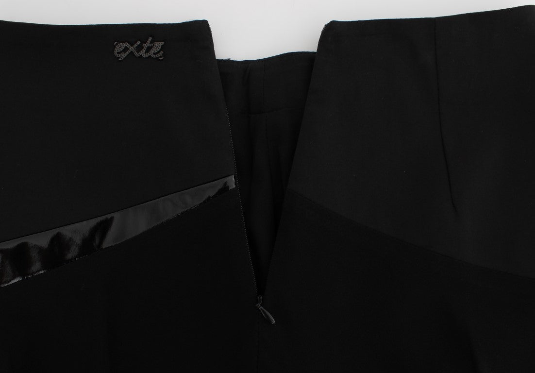 Exte Black Blue Cotton Stretch Straight Skirt