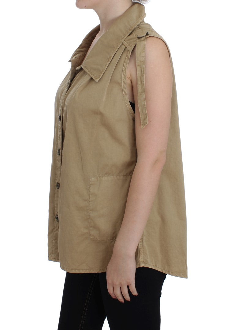 PLEIN SUD Beige Cotton Sleeveless Shirt