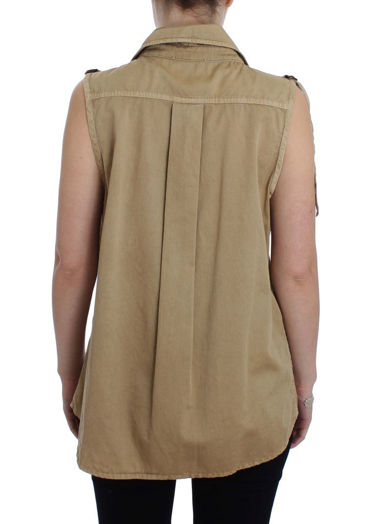 PLEIN SUD Beige Cotton Sleeveless Shirt