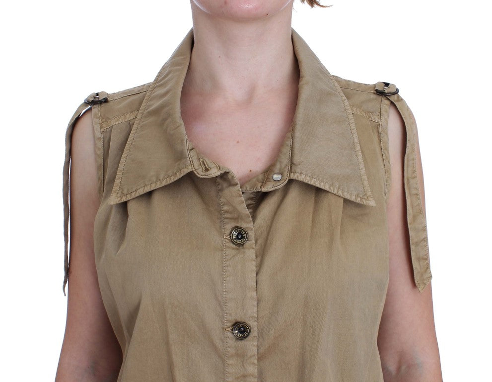 PLEIN SUD Beige Cotton Sleeveless Shirt