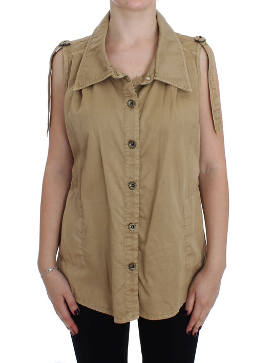 PLEIN SUD Beige Cotton Sleeveless Shirt