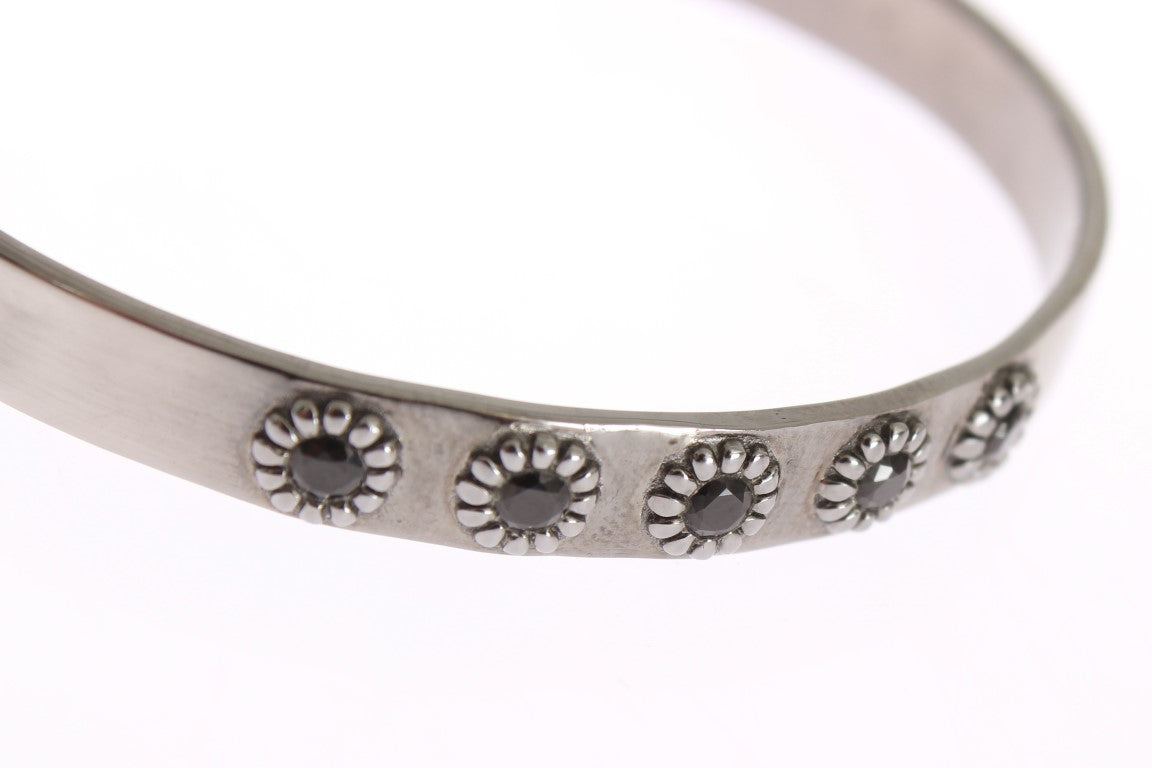 Nialaya Black Crystal 925 Silver Bangle Bracelet