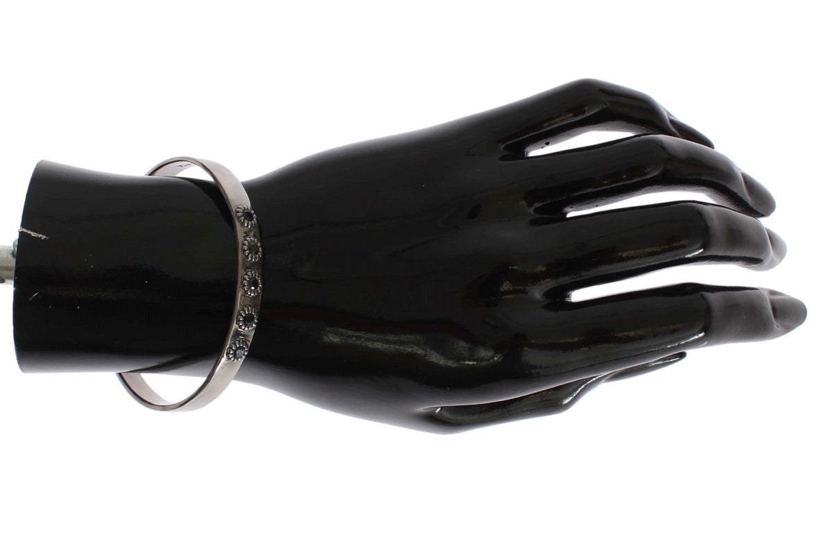 Nialaya Black Crystal 925 Silver Bangle Bracelet