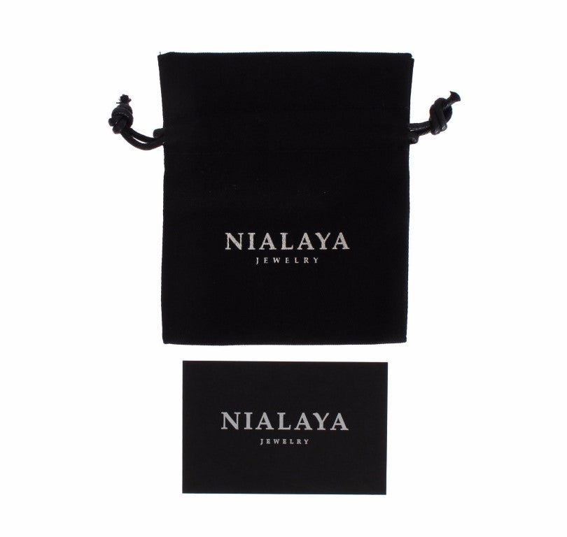 Nialaya Black Crystal 925 Silver Bangle Bracelet