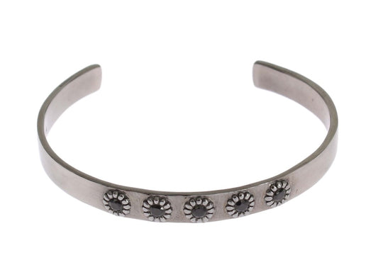 Nialaya Black Crystal 925 Silver Bangle Bracelet