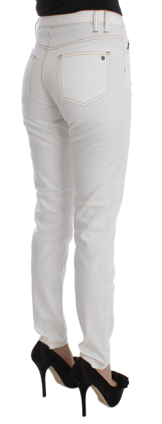 Cavalli White Cotton Blend Slim Fit Jeans