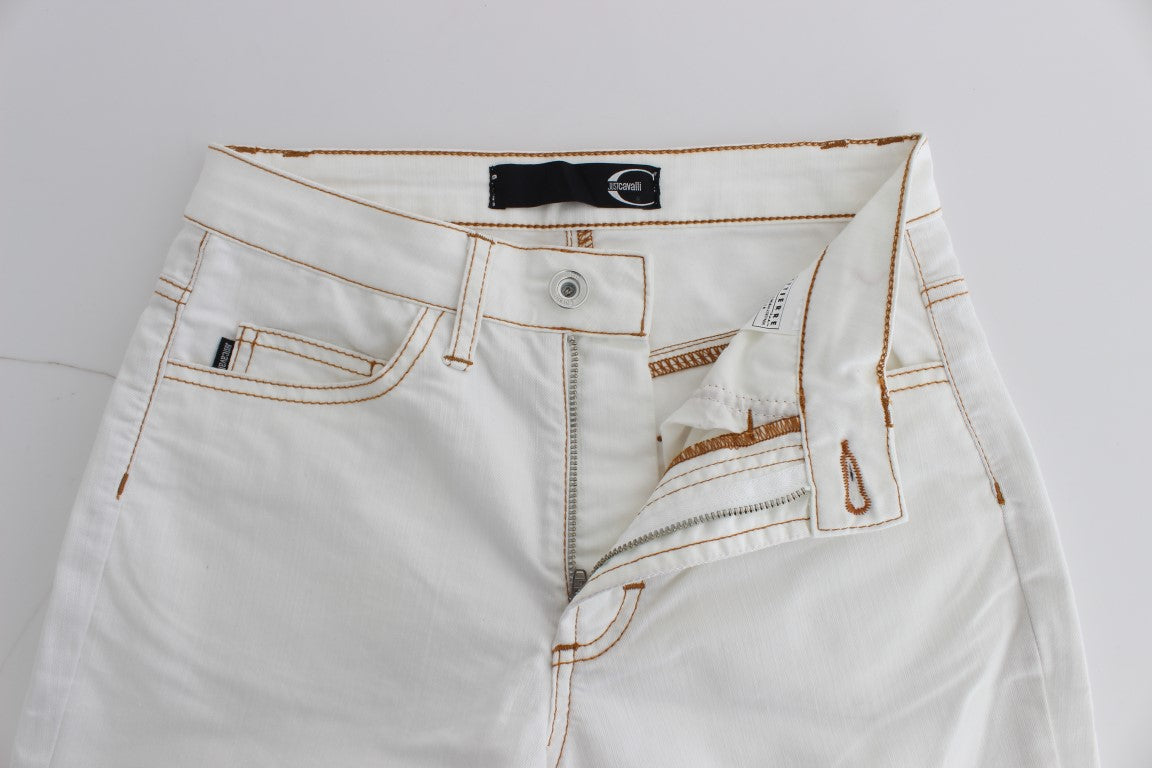 Cavalli White Cotton Blend Slim Fit Jeans