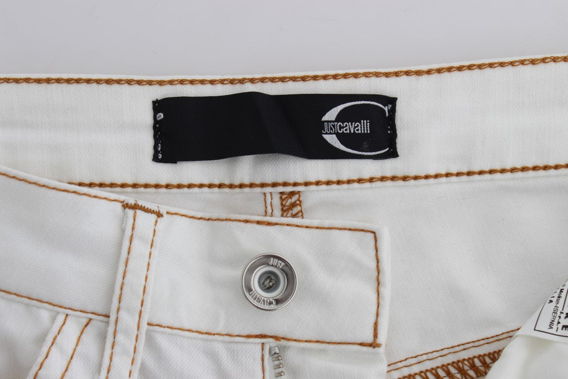 Cavalli White Cotton Blend Slim Fit Jeans