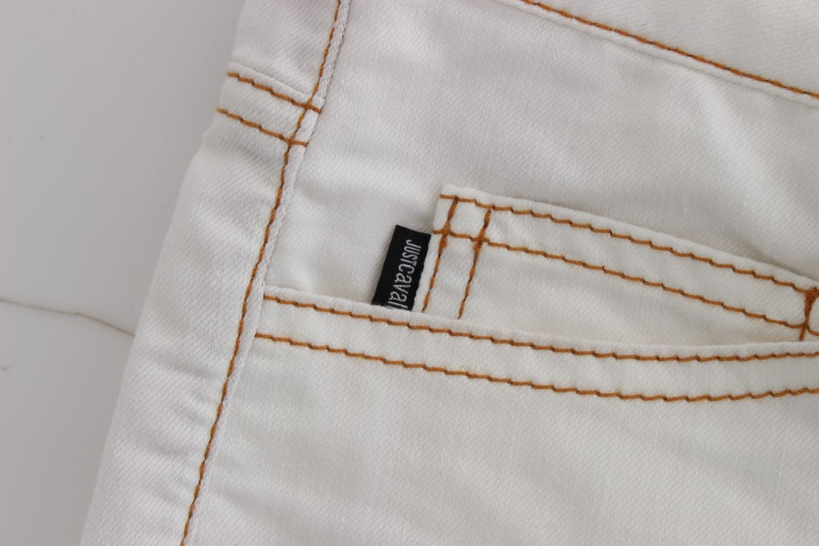 Cavalli White Cotton Blend Slim Fit Jeans