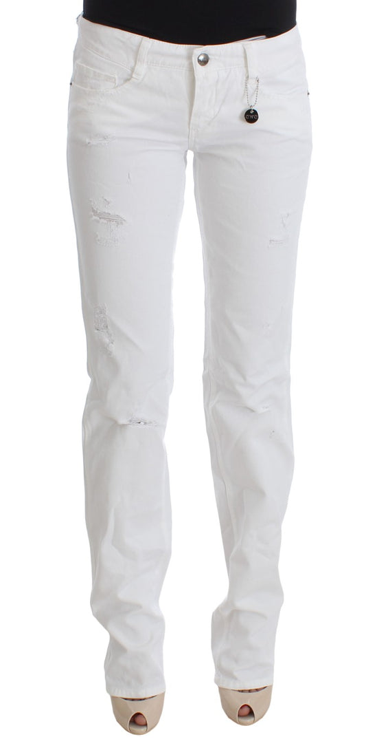 Costume National White Cotton Slim Fit Denim Bootcut Jeans