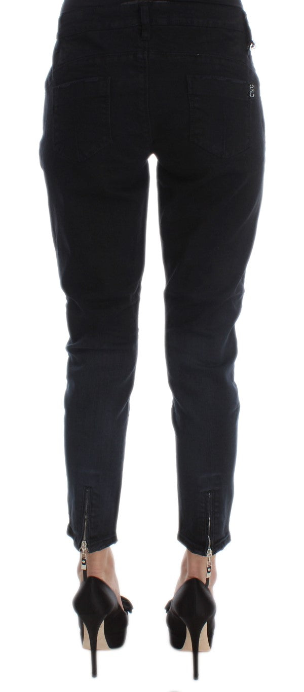 Costume National Black Cotton Slim Fit Cropped Jeans