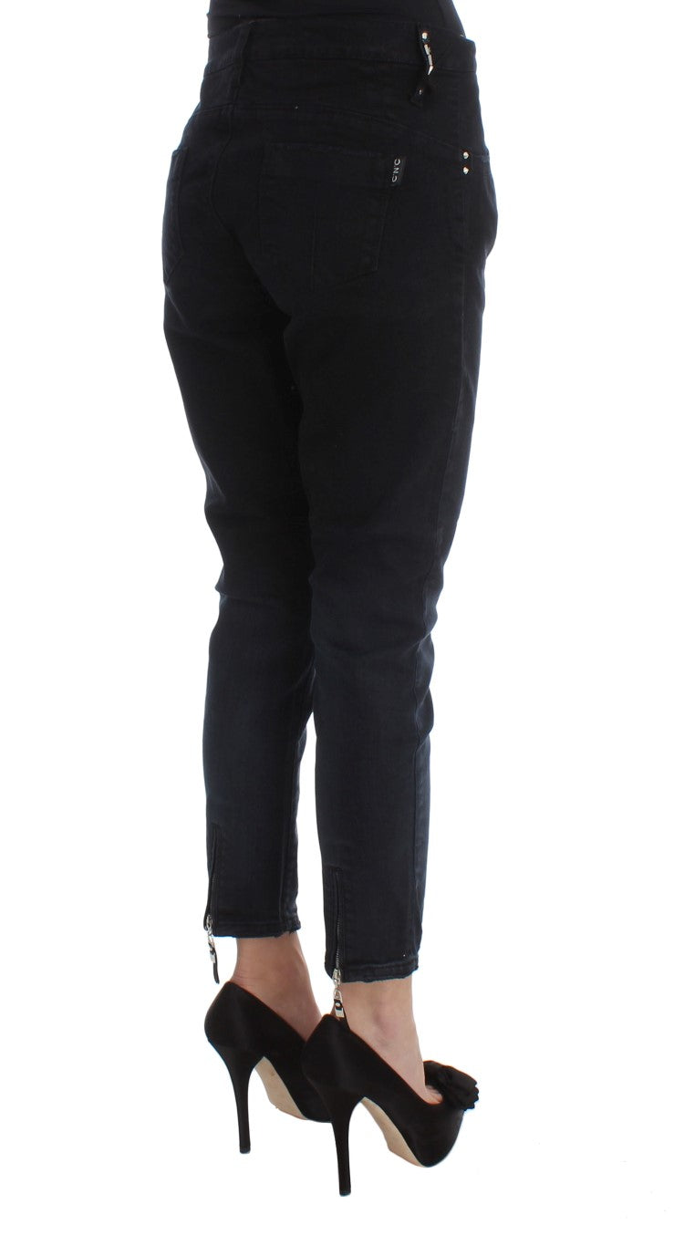 Costume National Black Cotton Slim Fit Cropped Jeans