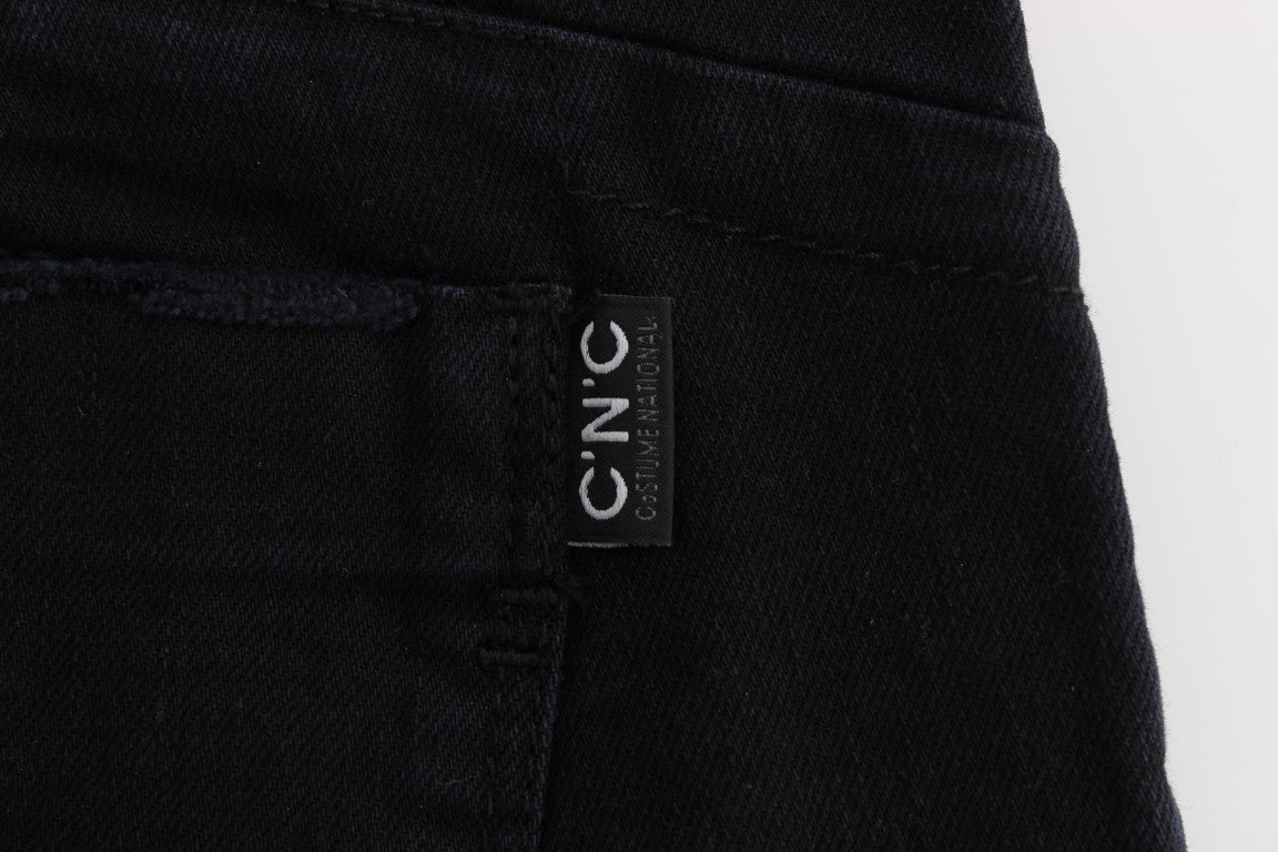 Costume National Black Cotton Slim Fit Cropped Jeans