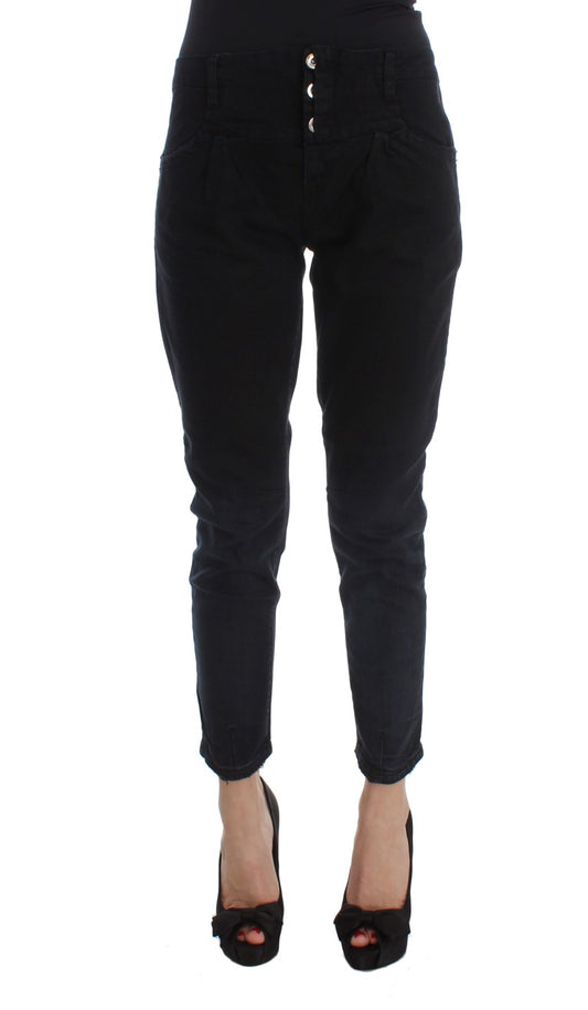 Costume National Black Cotton Slim Fit Cropped Jeans