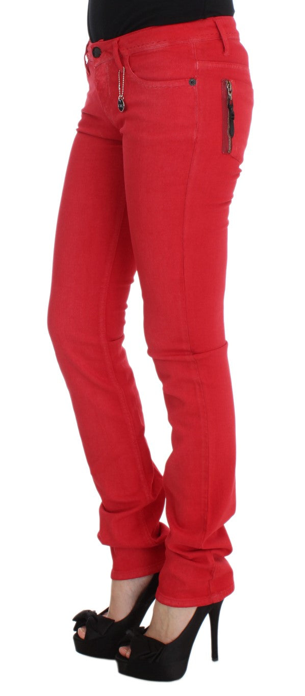 Costume National Red Cotton Blend Super Slim Fit Jeans