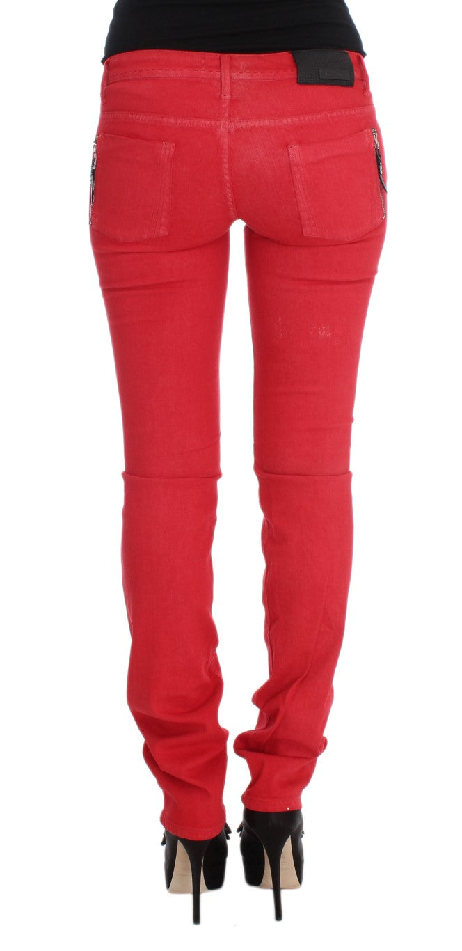 Costume National Red Cotton Blend Super Slim Fit Jeans