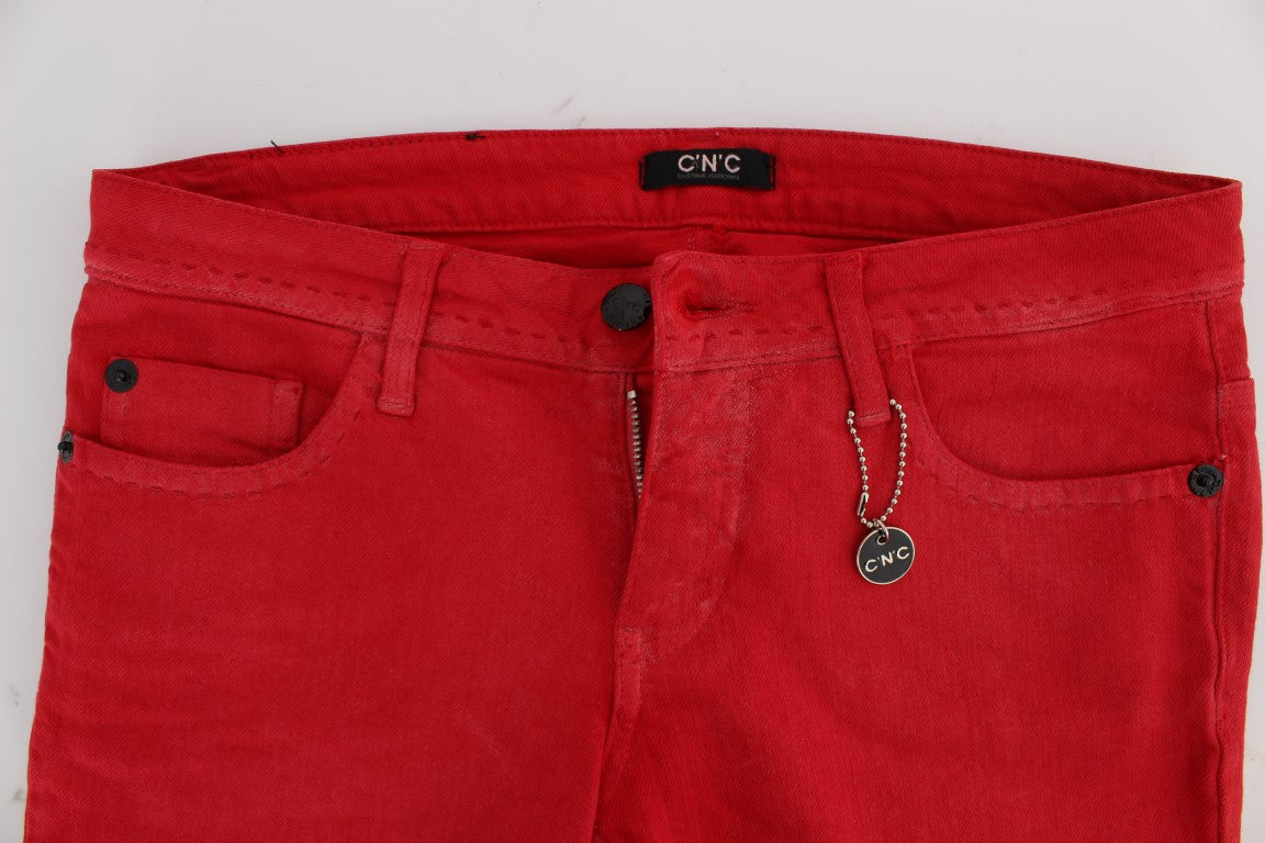 Costume National Red Cotton Blend Super Slim Fit Jeans