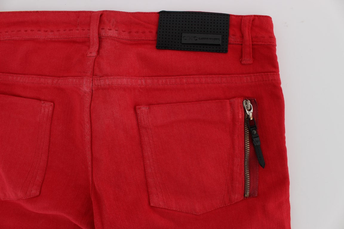 Costume National Red Cotton Blend Super Slim Fit Jeans