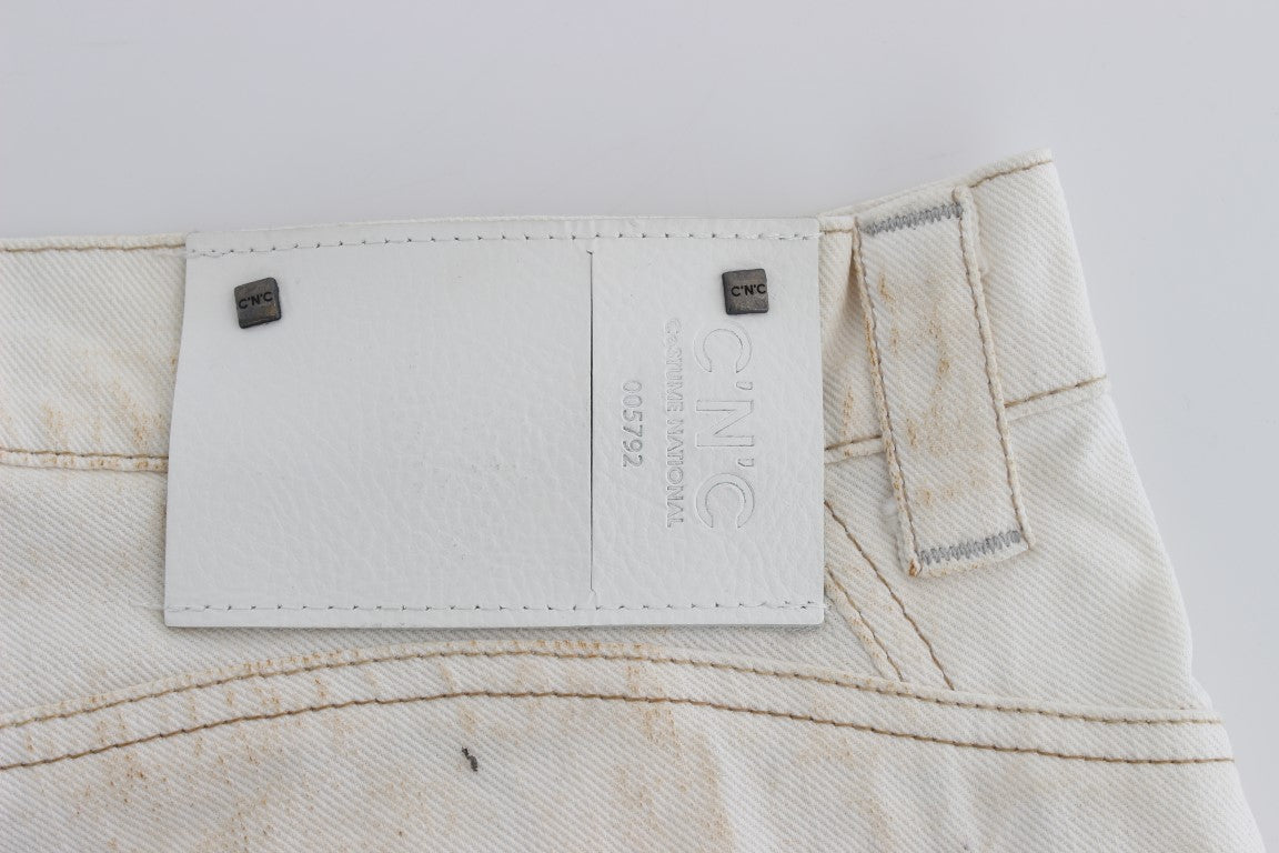 Costume National White Cotton Slim Fit Bootcut Jeans