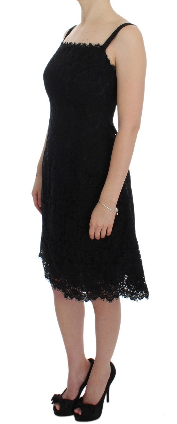 Dolce & Gabbana Black Floral Lace Shift Knee Length Dress