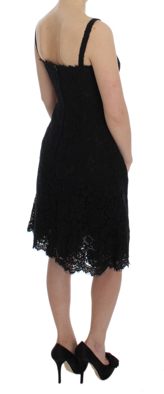 Dolce & Gabbana Black Floral Lace Shift Knee Length Dress