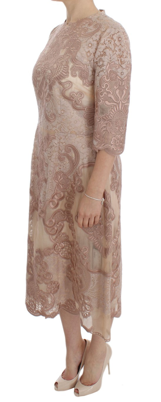 Dolce & Gabbana Pink Silk Lace Ricamo Shift Gown Dress